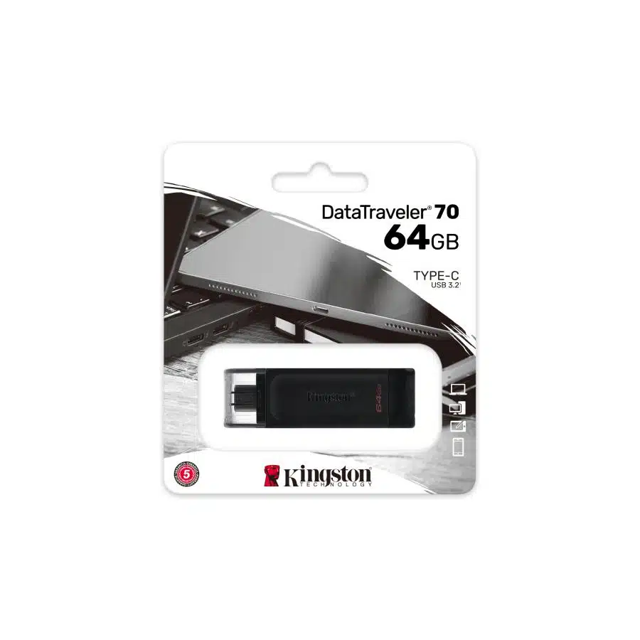 Kingston DT70/64GB DT70 DataTraveler, 64GB, USB Type-C, USB 3.2 Gen 1, Cap, Black 5 Kingston DT70/64GB DT70 DataTraveler, 64GB, USB Type-C, USB 3.2 Gen 1, Cap, Black - Afbeelding 5