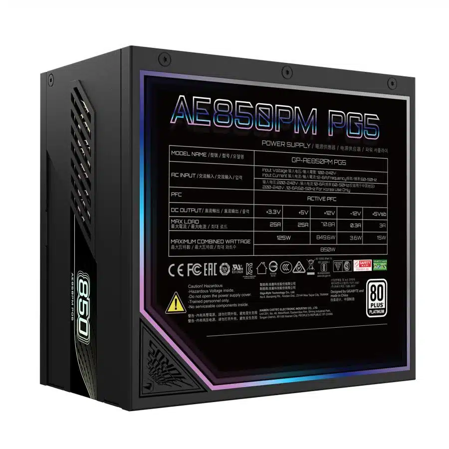 Gigabyte GP-AE850PM PG5 AORUS ELITE P850W, PCIe 5.0, 80 PLUS, Fully Modular, 120mm, ATX3.0 3 Gigabyte GP-AE850PM PG5 AORUS ELITE P850W, PCIe 5.0, 80 PLUS, Fully Modular, 120mm, ATX3.0 - Afbeelding 3