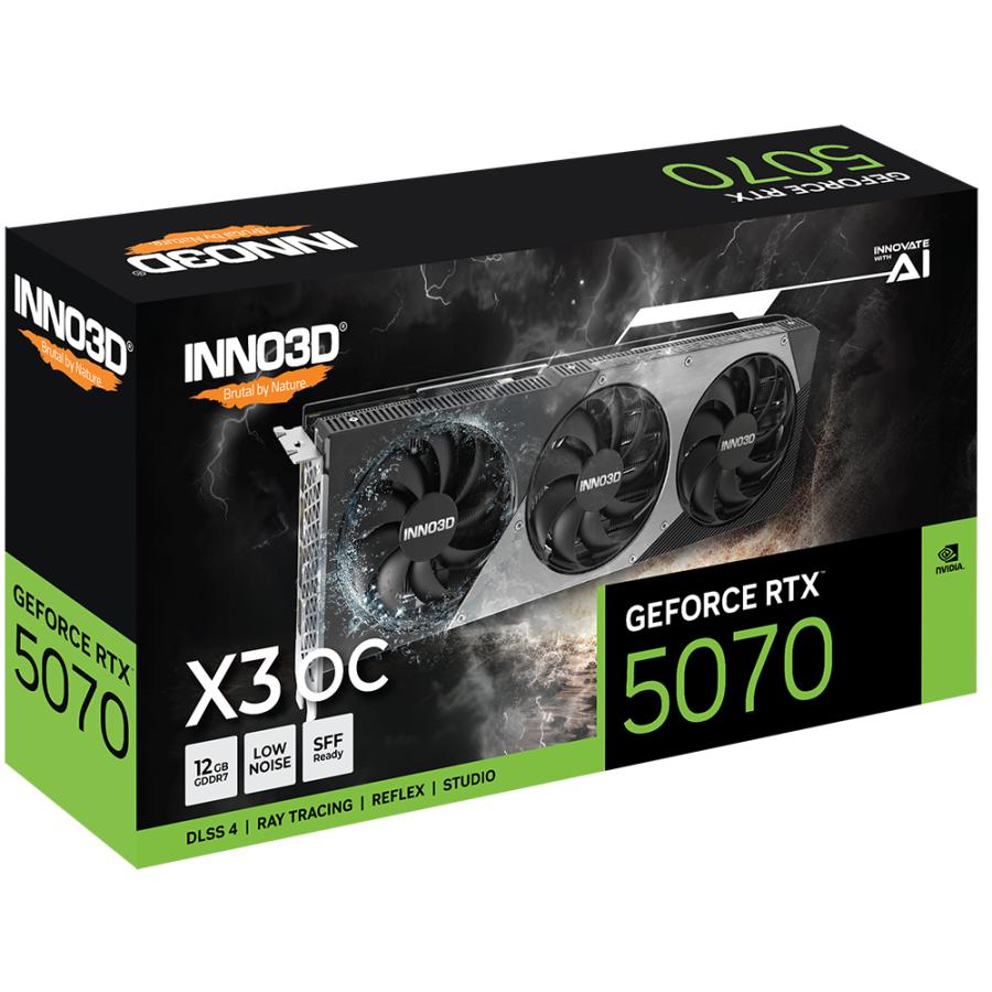 INNO3D N50703-12D7X-195064L GEFORCE RTX 5070 X3 OC, 12 GB, GDDR7, 192-bit, 28 Gbps, 672 GB/s, 650W 3 INNO3D N50703-12D7X-195064L GEFORCE RTX 5070 X3 OC, 12 GB, GDDR7, 192-bit, 28 Gbps, 672 GB/s, 650W - Afbeelding 3