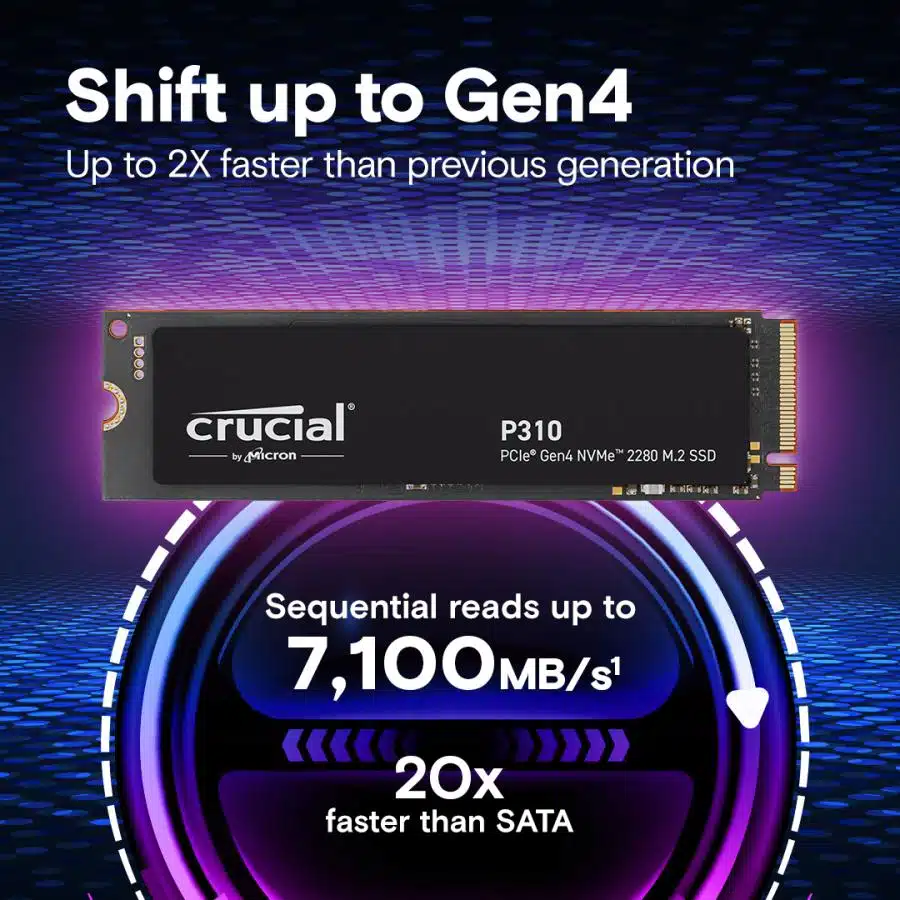 Crucial CT1000P310SSD8 P310 SSD, 1 TB, M.2 PCIe Gen4 NVMe, 3D NAND, 7100/ 6000 MB/s 2 Crucial CT1000P310SSD8 P310 SSD, 1 TB, M.2 PCIe Gen4 NVMe, 3D NAND, 7100/ 6000 MB/s - Afbeelding 2