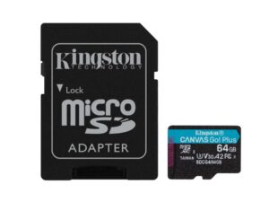 Kingston SDCG4/64GB Canvas Go Plus Gen4 microSDXC + Adapter, 64 GB, Class 10, A2 U3 V30, 200 MB/s