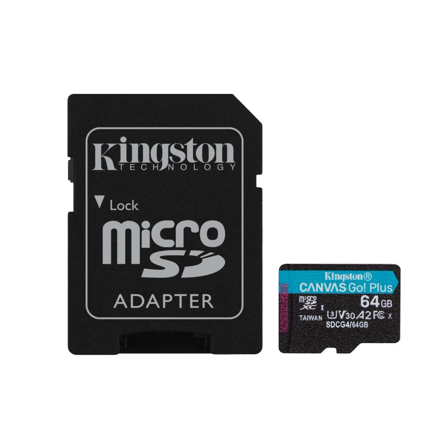 Kingston SDCG4/64GB Canvas Go Plus Gen4 microSDXC + Adapter, 64 GB, Class 10, A2 U3 V30, 200 MB/s 1 Kingston SDCG4/64GB Canvas Go Plus Gen4 microSDXC + Adapter, 64 GB, Class 10, A2 U3 V30, 200 MB/s
