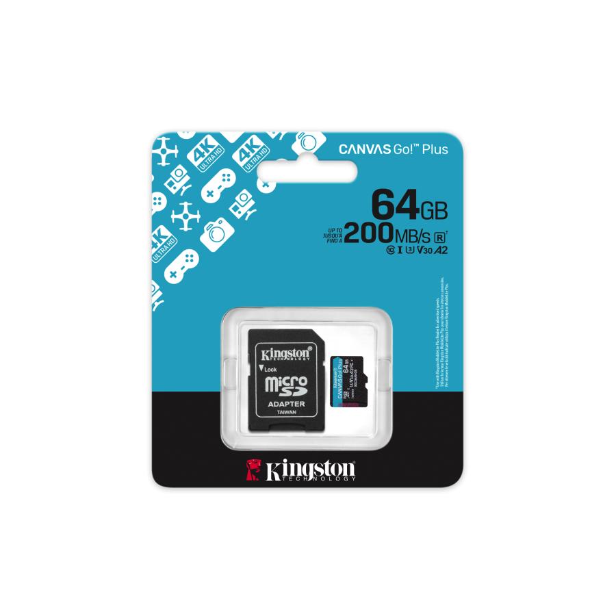 Kingston SDCG4/64GB Canvas Go Plus Gen4 microSDXC + Adapter, 64 GB, Class 10, A2 U3 V30, 200 MB/s 5 Kingston SDCG4/64GB Canvas Go Plus Gen4 microSDXC + Adapter, 64 GB, Class 10, A2 U3 V30, 200 MB/s - Afbeelding 5