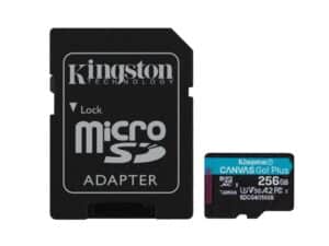 Kingston SDCG4/256GB Canvas Go! Plus microSDXC w/ adapter, 256 GB, 200MB/s A2 U3 V30 Class 10, UHS-I