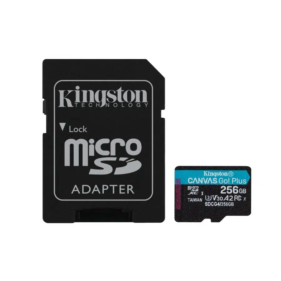 Kingston SDCG4/256GB Canvas Go! Plus microSDXC w/ adapter, 256 GB, 200MB/s A2 U3 V30 Class 10, UHS-I 1 Kingston SDCG4/256GB Canvas Go! Plus microSDXC w/ adapter, 256 GB, 200MB/s A2 U3 V30 Class 10, UHS-I
