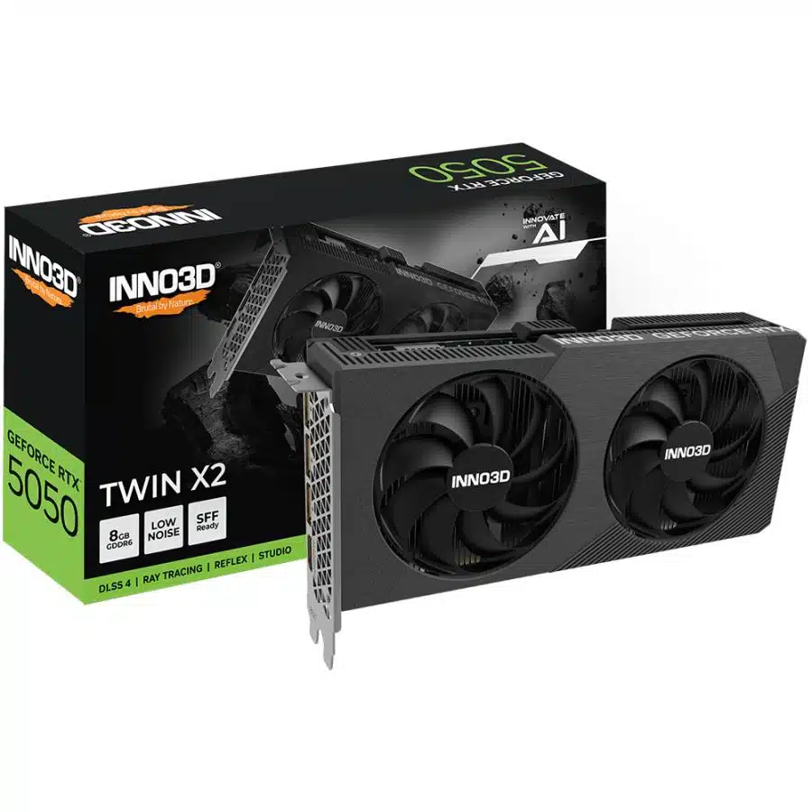 INNO3D N50502-08D6-174071N RTX5050 Twin X2, 8GB, GDDR6, 128 bit, 320 GB/s, PCIe 5.0 1 INNO3D N50502-08D6-174071N RTX5050 Twin X2, 8GB, GDDR6, 128 bit, 320 GB/s, PCIe 5.0