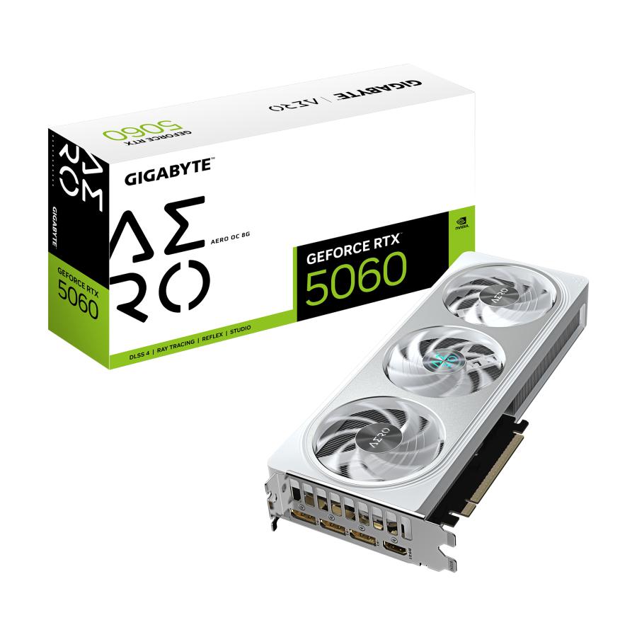 Gigabyte GV-N5060AERO OC-8GD GeForce RTX 5060 AERO OC 8G, 8GB GDDR7, 128bit, PCIe 5.0, 2595 Mhz 1 Gigabyte GV-N5060AERO OC-8GD GeForce RTX 5060 AERO OC 8G, 8GB GDDR7, 128bit, PCIe 5.0, 2595 Mhz