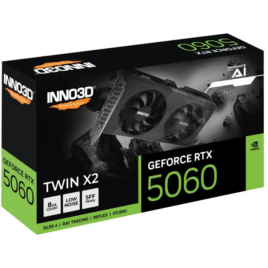 INNO3D N50602-08D7X-195071N RTX 5060 Twin X2 OC, ATX, 8GB, GDDR7, 128-bit, 3840 SP, 448 GB/s, 550W 3 INNO3D N50602-08D7X-195071N RTX 5060 Twin X2 OC, ATX, 8GB, GDDR7, 128-bit, 3840 SP, 448 GB/s, 550W - Afbeelding 3