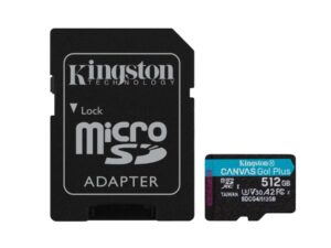 Kingston SDCG4/512GB Canvas Go Plus Gen4 MicroSD + Adapter, 512GB, Class 10, UHS-I, A2 U3 V30