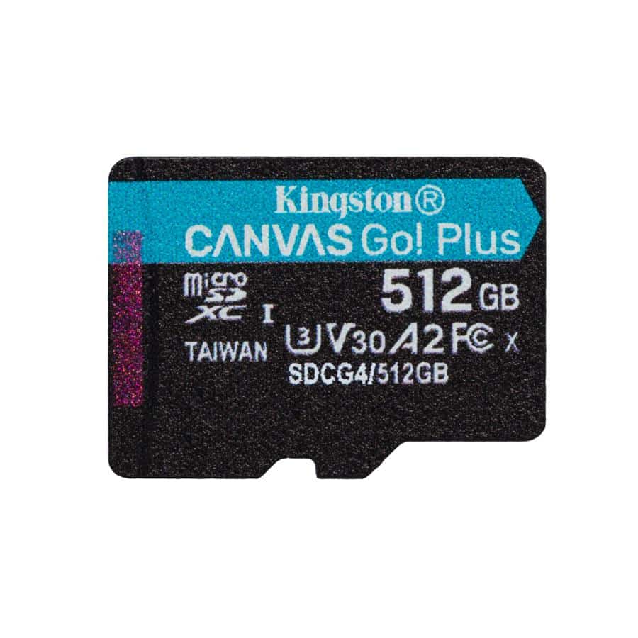 Kingston SDCG4/512GB Canvas Go Plus Gen4 MicroSD + Adapter, 512GB, Class 10, UHS-I, A2 U3 V30 2 Kingston SDCG4/512GB Canvas Go Plus Gen4 MicroSD + Adapter, 512GB, Class 10, UHS-I, A2 U3 V30 - Afbeelding 2