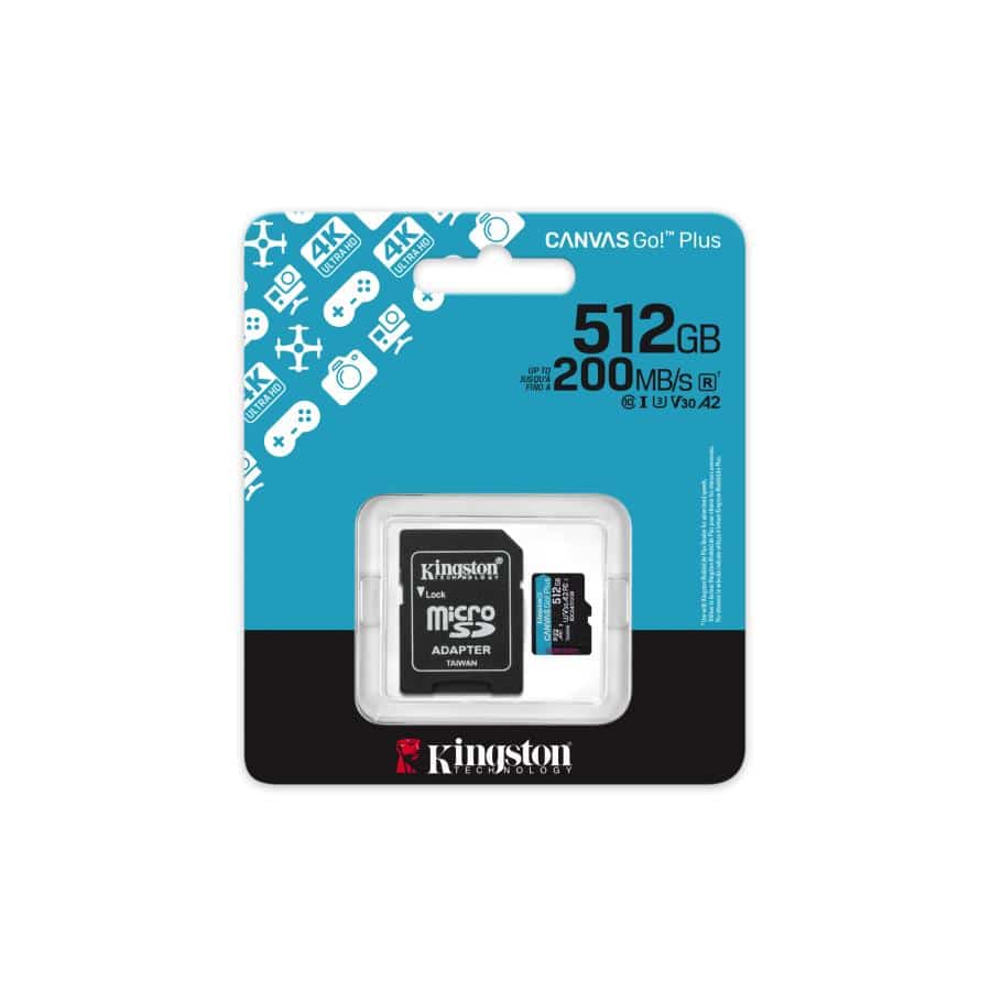 Kingston SDCG4/512GB Canvas Go Plus Gen4 MicroSD + Adapter, 512GB, Class 10, UHS-I, A2 U3 V30 5 Kingston SDCG4/512GB Canvas Go Plus Gen4 MicroSD + Adapter, 512GB, Class 10, UHS-I, A2 U3 V30 - Afbeelding 5