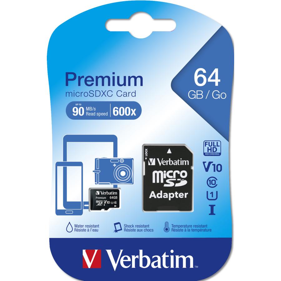 Verbatim 44084 Micro SDXC Premium, 64 GB, MicroSDXC, Class 10, 90 MB/s, Class 1 (U1) V10 3 Verbatim 44084 Micro SDXC Premium, 64 GB, MicroSDXC, Class 10, 90 MB/s, Class 1 (U1) V10 - Afbeelding 3