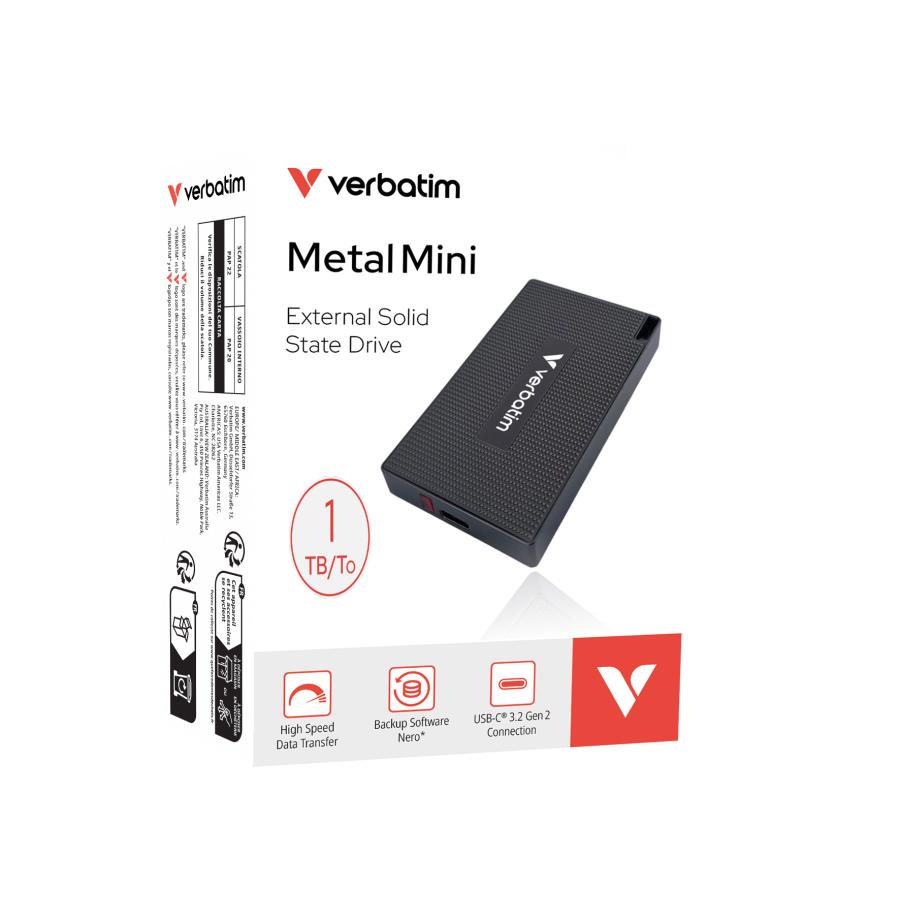 Verbatim 32031 Metal Mini SSD, 1 TB, USB Type-C, USB 3.2 Gen 2x2, 2000 MB/s, 10 Gbit/s 2 Verbatim 32031 Metal Mini SSD, 1 TB, USB Type-C, USB 3.2 Gen 2x2, 2000 MB/s, 10 Gbit/s - Afbeelding 2