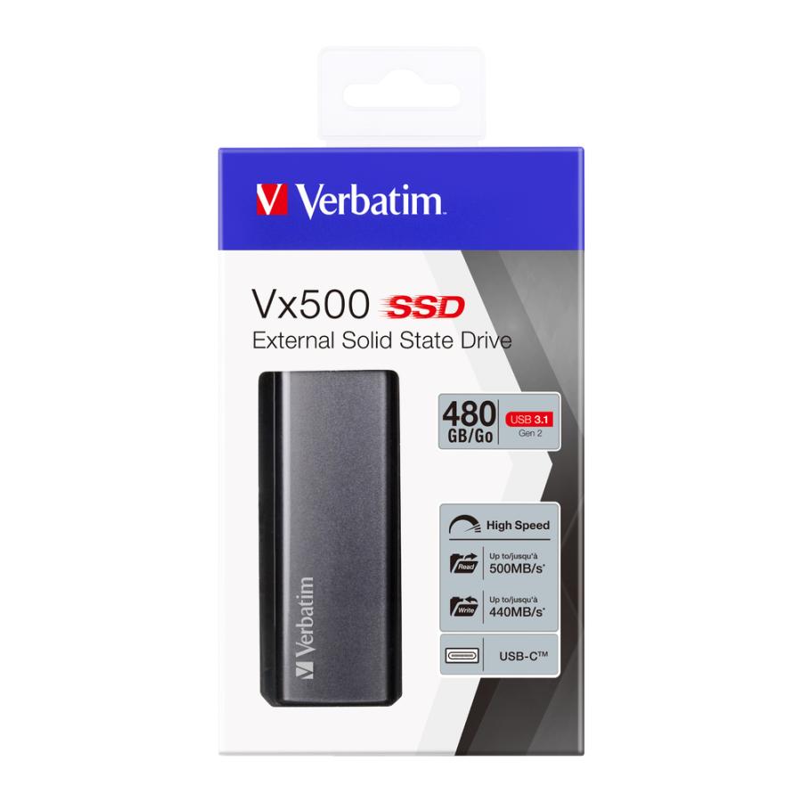 Verbatim 47443 Vx500 External SSD, 480 GB, USB Type-C, 3.2 Gen 2, 500 MB/s, Silver 3 Verbatim 47443 Vx500 External SSD, 480 GB, USB Type-C, 3.2 Gen 2, 500 MB/s, Silver - Afbeelding 3