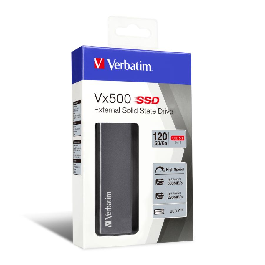 Verbatim 47441 Vx500 External SSD, 120 GB, USB Type-C, 3.2 Gen 2, 500 MB/s, Silver 4 Verbatim 47441 Vx500 External SSD, 120 GB, USB Type-C, 3.2 Gen 2, 500 MB/s, Silver - Afbeelding 4