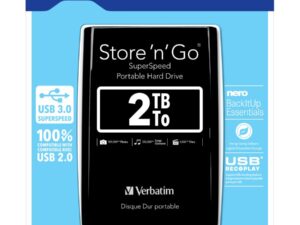 Verbatim 53177 Store "n" Go USB 3.0 Portable Hard Drive, 2 TB, USB 3.2 Gen 1, 5400 RPM, Black
