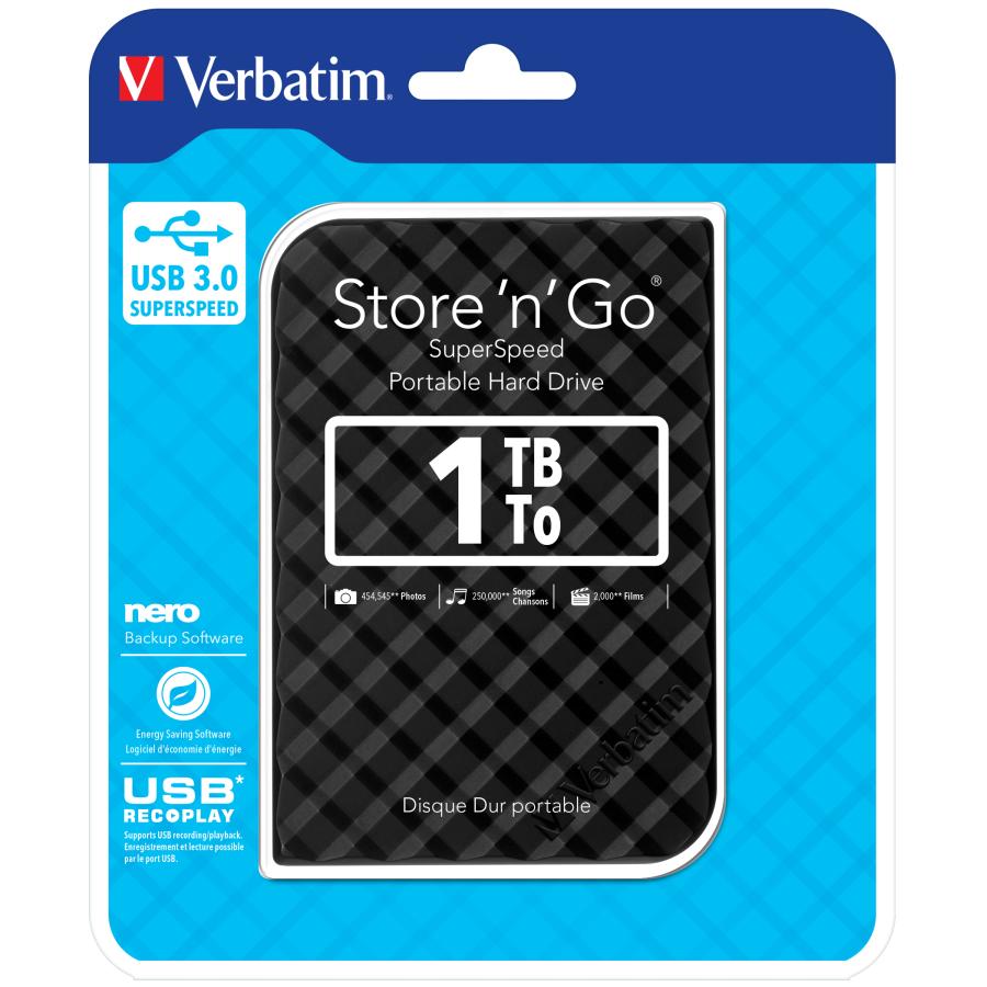 Verbatim 53194 Store "n" Go USB 3.0 Hard Drive, 1 TB, USB 3.2 Gen II, 5400 RPM, Black 5 Verbatim 53194 Store "n" Go USB 3.0 Hard Drive, 1 TB, USB 3.2 Gen II, 5400 RPM, Black - Afbeelding 5