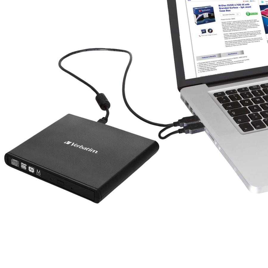 Verbatim 98938 External Slimline CD/DVD Rewriter, USB 2.0, Black, Dual-Layer, DVD-RAM, DVD-ROM 3 Verbatim 98938 External Slimline CD/DVD Rewriter, USB 2.0, Black, Dual-Layer, DVD-RAM, DVD-ROM - Afbeelding 3
