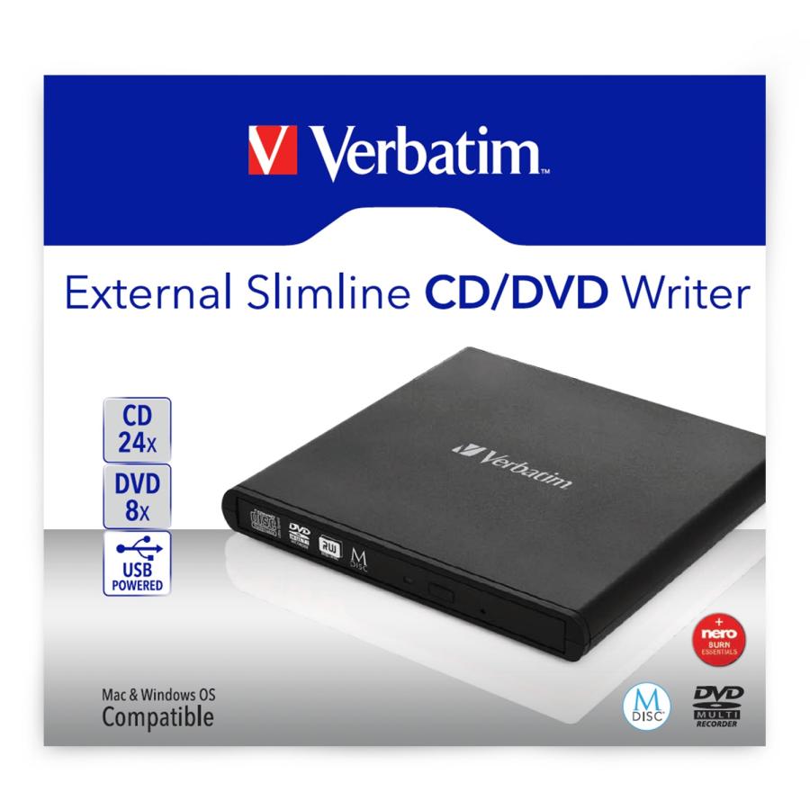 Verbatim 98938 External Slimline CD/DVD Rewriter, USB 2.0, Black, Dual-Layer, DVD-RAM, DVD-ROM 4 Verbatim 98938 External Slimline CD/DVD Rewriter, USB 2.0, Black, Dual-Layer, DVD-RAM, DVD-ROM - Afbeelding 4