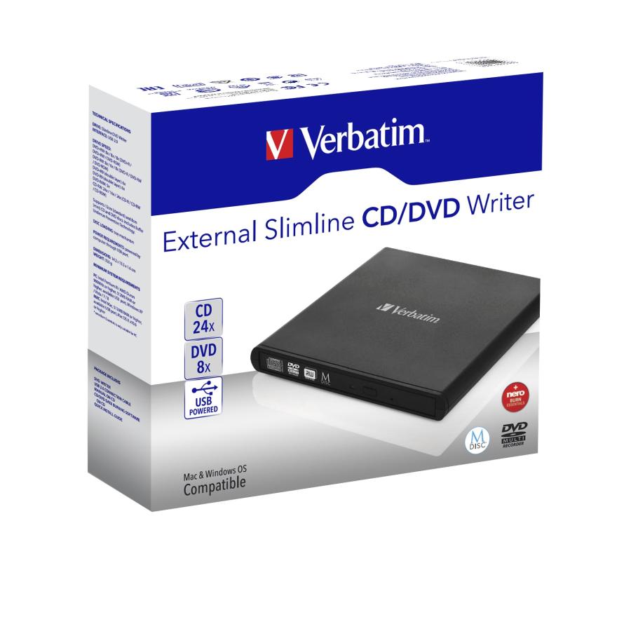 Verbatim 98938 External Slimline CD/DVD Rewriter, USB 2.0, Black, Dual-Layer, DVD-RAM, DVD-ROM 5 Verbatim 98938 External Slimline CD/DVD Rewriter, USB 2.0, Black, Dual-Layer, DVD-RAM, DVD-ROM - Afbeelding 5