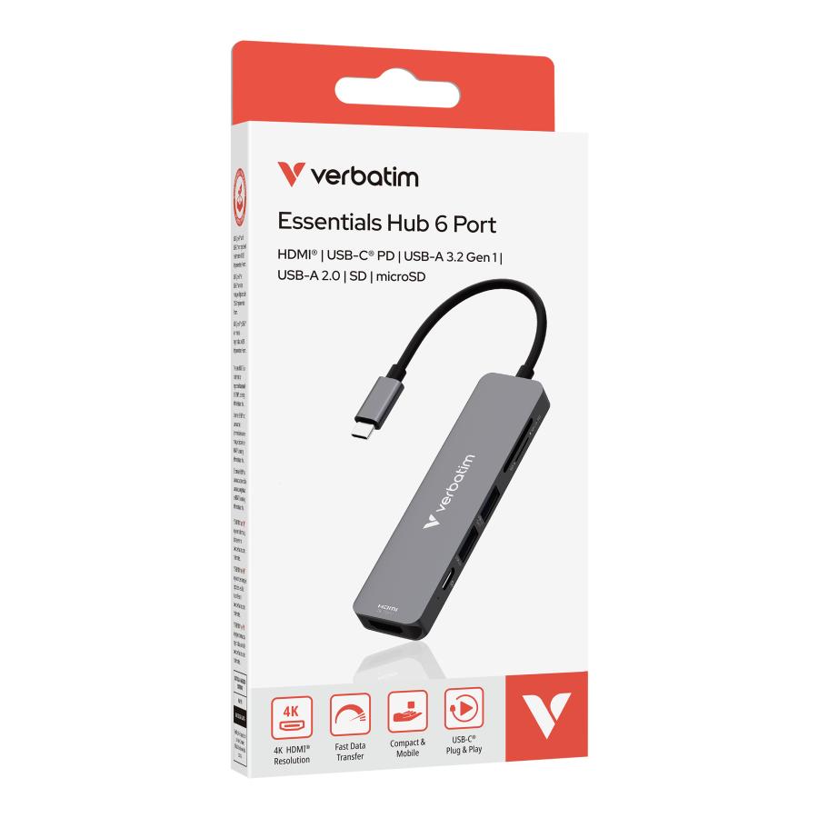 Verbatim 32156 USB-C Essentials Multiport Hub, HDMI 2160p, USB-C PD, USB-A 3.2 Gen 1, SD & microSD 3 Verbatim 32156 USB-C Essentials Multiport Hub, HDMI 2160p, USB-C PD, USB-A 3.2 Gen 1, SD & microSD - Afbeelding 3