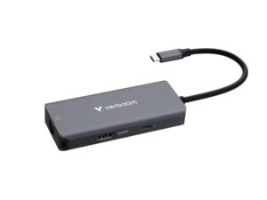 Verbatim 32157 USB-C Essentials Multiport Hub, HDMI 2160p, USB-C PD, 3x USB-A 3.2 Gen 1, RJ-45, Grey