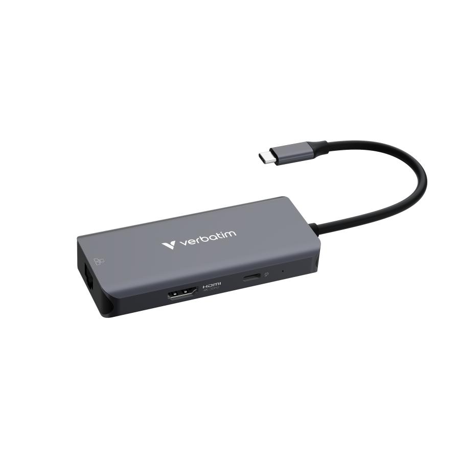 Verbatim 32157 USB-C Essentials Multiport Hub, HDMI 2160p, USB-C PD, 3x USB-A 3.2 Gen 1, RJ-45, Grey 1 Verbatim 32157 USB-C Essentials Multiport Hub, HDMI 2160p, USB-C PD, 3x USB-A 3.2 Gen 1, RJ-45, Grey