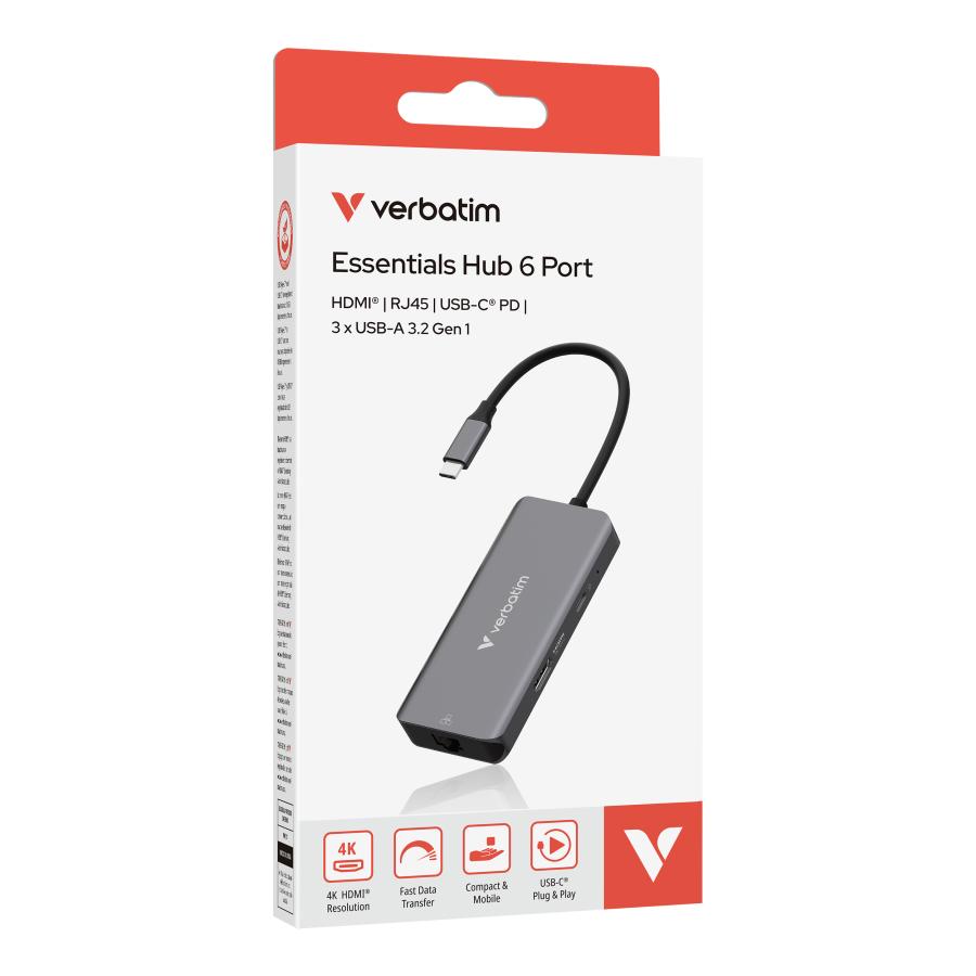 Verbatim 32157 USB-C Essentials Multiport Hub, HDMI 2160p, USB-C PD, 3x USB-A 3.2 Gen 1, RJ-45, Grey 3 Verbatim 32157 USB-C Essentials Multiport Hub, HDMI 2160p, USB-C PD, 3x USB-A 3.2 Gen 1, RJ-45, Grey - Afbeelding 3