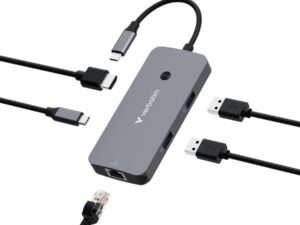 Verbatim 32150 CMH-05 USB-C Pro Multiport Hub, 5 port, HDMI, RJ45, USB 3.2 Gen 1, USB Type-C, Silver