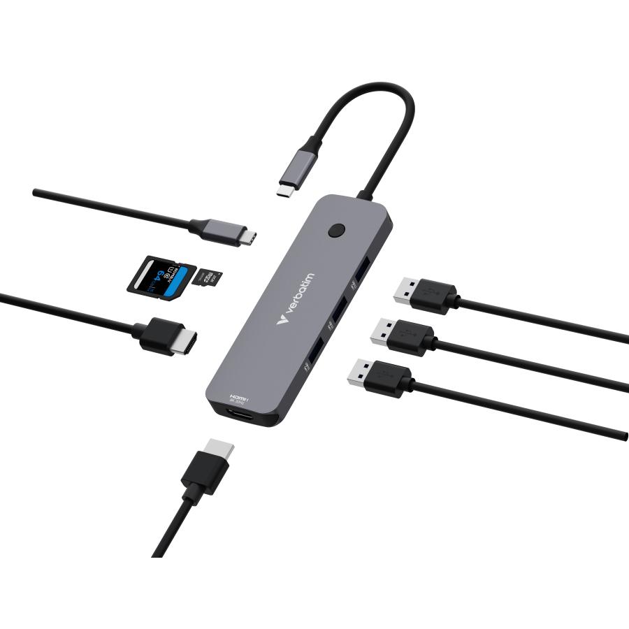 Verbatim 32151 CMH-08 Pro USB-C Multiport Hub, 8-port, HDMI, USB 3.2 Gen 1, MicroSD, SD, Silver 1 Verbatim 32151 CMH-08 Pro USB-C Multiport Hub, 8-port, HDMI, USB 3.2 Gen 1, MicroSD, SD, Silver