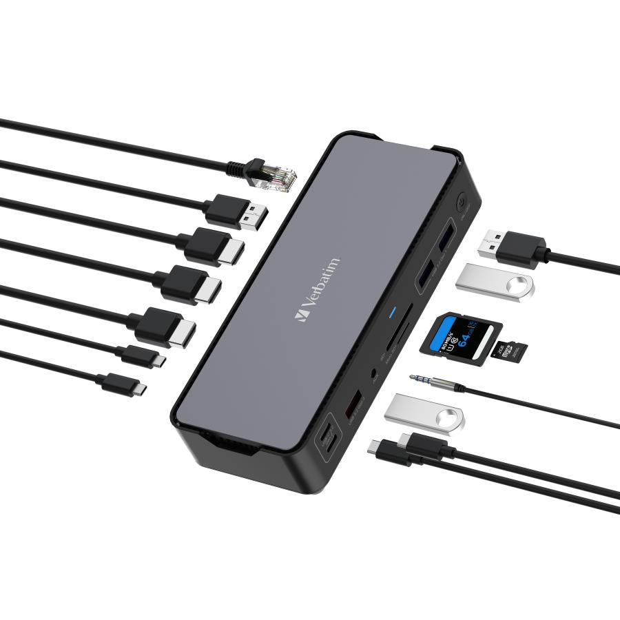 Verbatim 32171 CDS-15 USB-C Pro Docking Station, USB 3.2 Gen 1, USB-C 100 W, 3.5 mm, Silver 5 Verbatim 32171 CDS-15 USB-C Pro Docking Station, USB 3.2 Gen 1, USB-C 100 W, 3.5 mm, Silver - Afbeelding 5