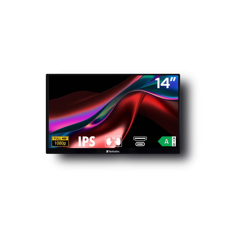 Verbatim 49591 14" Portable Touchscreen Monitor, 1920x1080 pixels, Full HD, LCD, 6 ms, Black 2 Verbatim 49591 14" Portable Touchscreen Monitor, 1920x1080 pixels, Full HD, LCD, 6 ms, Black - Afbeelding 2
