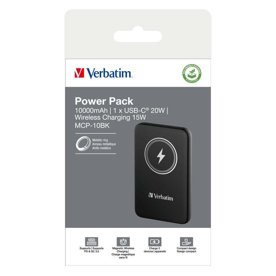 Verbatim 32245 Charge "n" Go Magnetic Wireless Power Bank Black, 10000 mAh, LiPo, Quick Charge 4 Verbatim 32245 Charge "n" Go Magnetic Wireless Power Bank Black, 10000 mAh, LiPo, Quick Charge - Afbeelding 4
