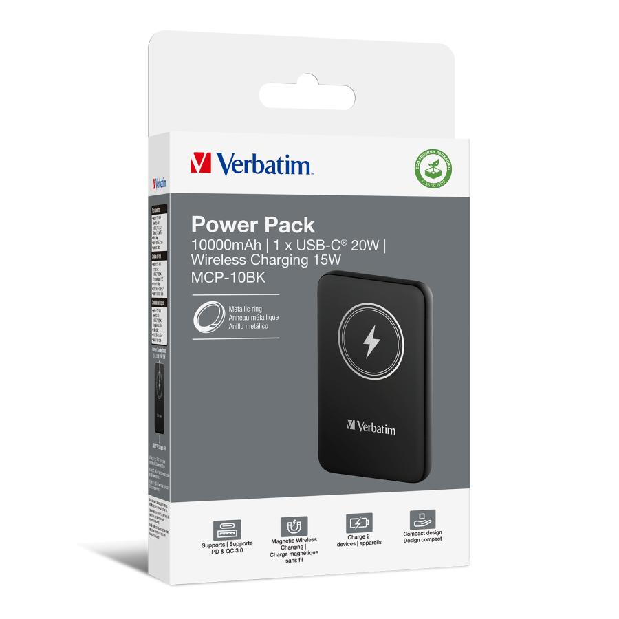 Verbatim 32245 Charge "n" Go Magnetic Wireless Power Bank Black, 10000 mAh, LiPo, Quick Charge 5 Verbatim 32245 Charge "n" Go Magnetic Wireless Power Bank Black, 10000 mAh, LiPo, Quick Charge - Afbeelding 5