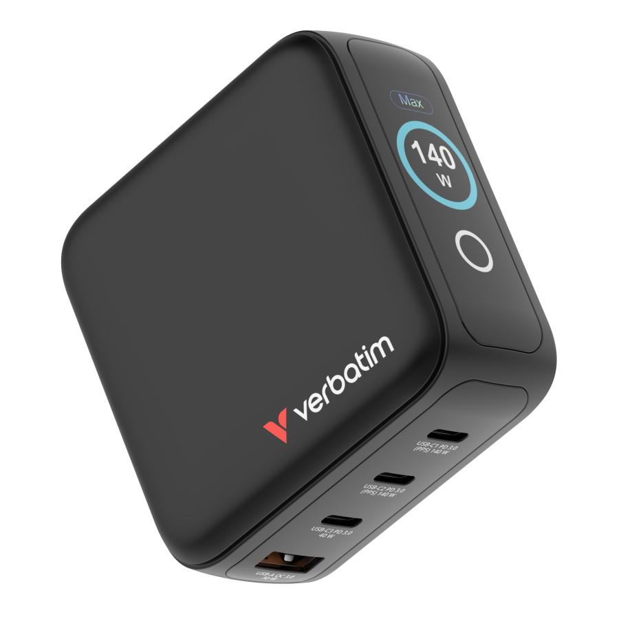 Verbatim 30240 Mini GaN Charger with Display, 140W, Indoor, AC, 28 V, Black 2 Verbatim 30240 Mini GaN Charger with Display, 140W, Indoor, AC, 28 V, Black - Afbeelding 2