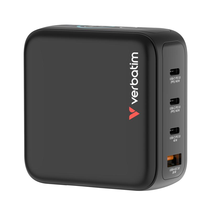Verbatim 30240 Mini GaN Charger with Display, 140W, Indoor, AC, 28 V, Black 5 Verbatim 30240 Mini GaN Charger with Display, 140W, Indoor, AC, 28 V, Black - Afbeelding 5