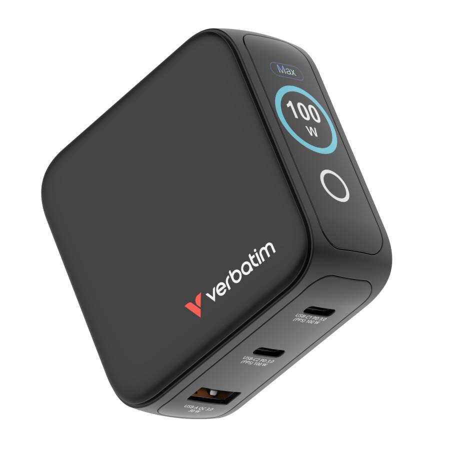 Verbatim 30239 Mini GaN Charger with Display, 100W, Indoor, AC, 20 V, Black 2 Verbatim 30239 Mini GaN Charger with Display, 100W, Indoor, AC, 20 V, Black - Afbeelding 2