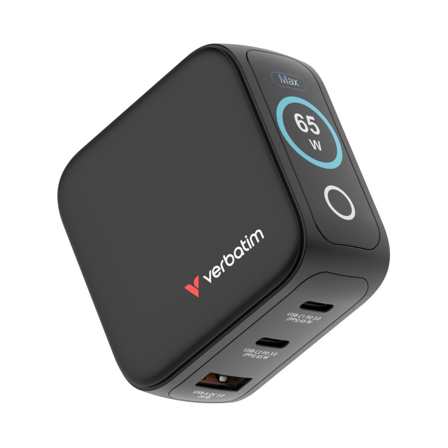 Verbatim 30238 Mini GaN Charger with Display, 65W, Indoor, AC, 20 V, Black 2 Verbatim 30238 Mini GaN Charger with Display, 65W, Indoor, AC, 20 V, Black - Afbeelding 2