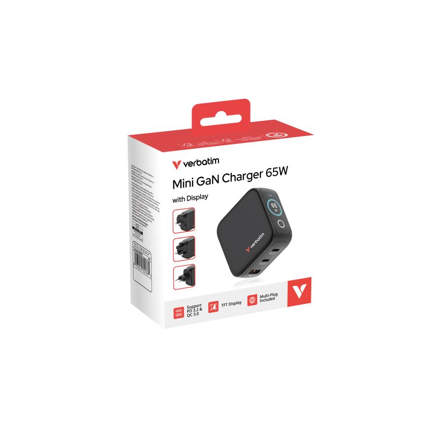 Verbatim 30238 Mini GaN Charger with Display, 65W, Indoor, AC, 20 V, Black 4 Verbatim 30238 Mini GaN Charger with Display, 65W, Indoor, AC, 20 V, Black - Afbeelding 4