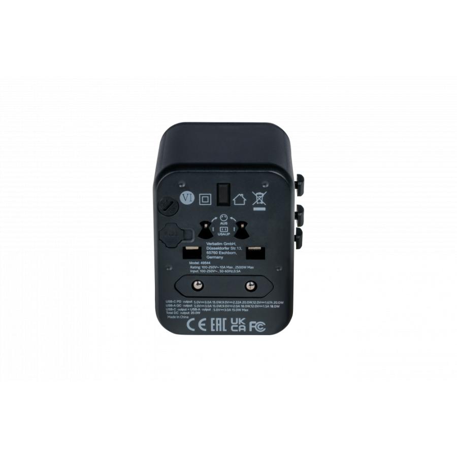 Verbatim 49544 Universal Travel Adapter, USB PD 20W, QC, 1x USB, 1x USB Type-C 1 Verbatim 49544 Universal Travel Adapter, USB PD 20W, QC, 1x USB, 1x USB Type-C