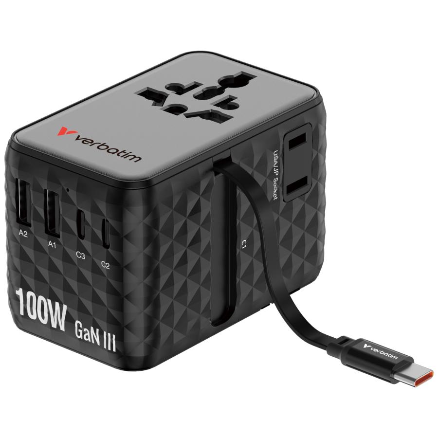 Verbatim 30191 Charge "n" Travel 100W Universal Travel Adapter with retractable cable Black, Indoor 3 Verbatim 30191 Charge "n" Travel 100W Universal Travel Adapter with retractable cable Black, Indoor - Afbeelding 3