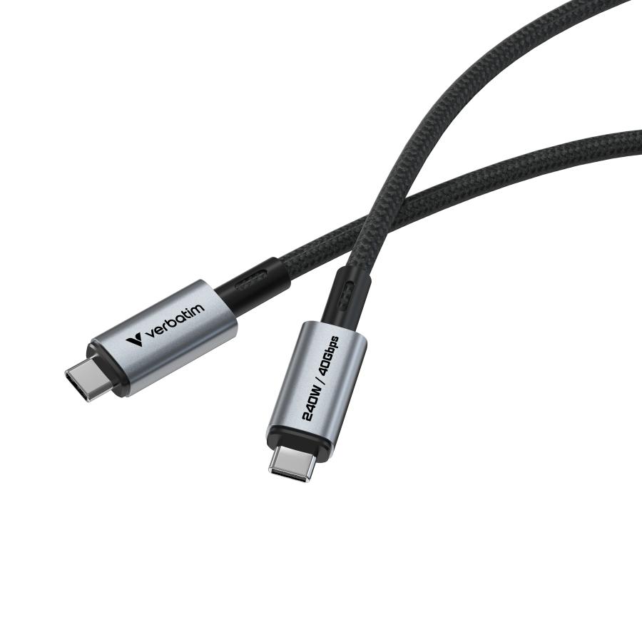Verbatim 31847 Sync & Charge USB C to USB C 240W, USB4 Gen 2x2, 40 Gbit/s, USB Type-C, 1.2 m, Black 2 Verbatim 31847 Sync & Charge USB C to USB C 240W, USB4 Gen 2x2, 40 Gbit/s, USB Type-C, 1.2 m, Black - Afbeelding 2