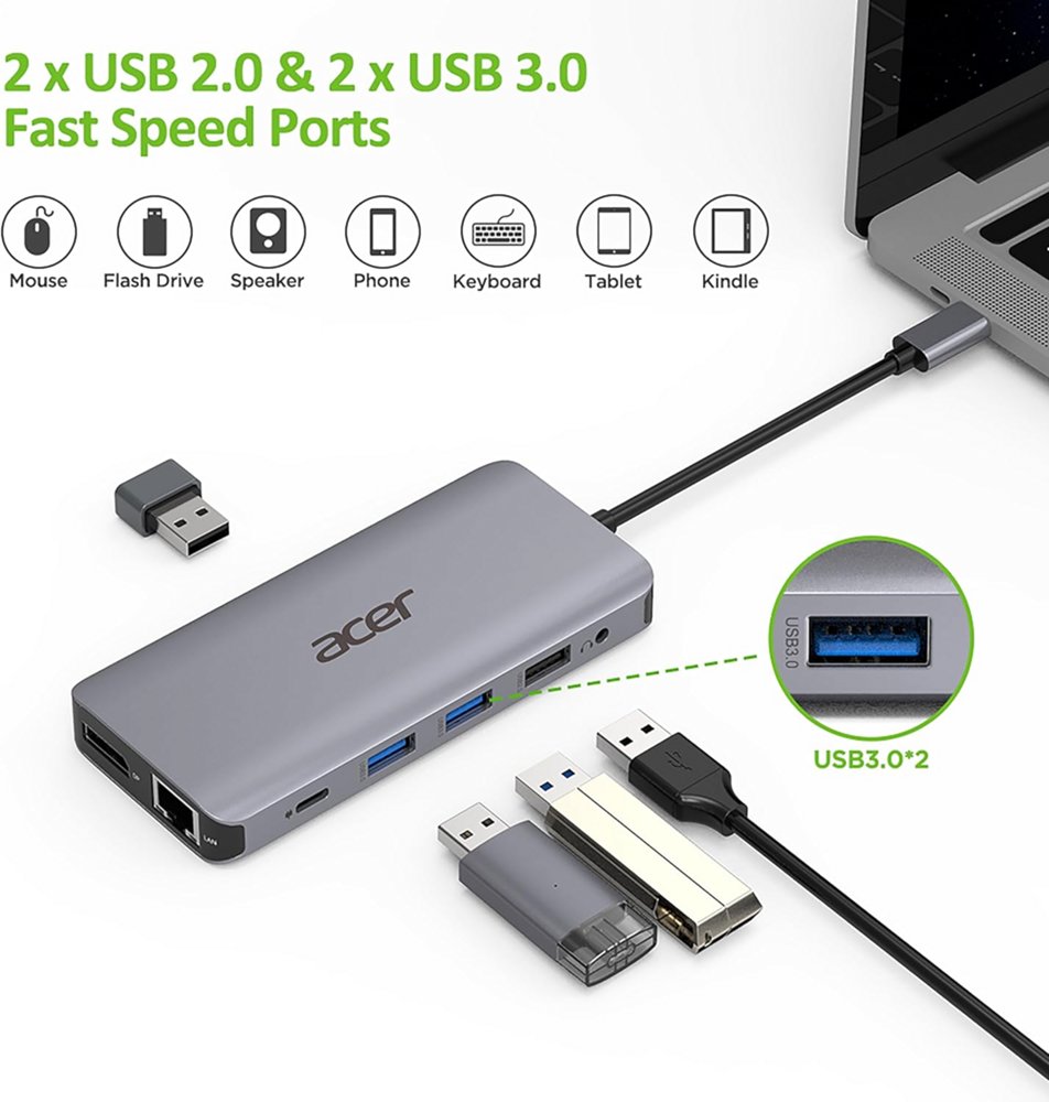 Acer 12-in-1 USB-C Docking Station | Dual HDMI | DisplayPort | Gigabit Ethernet | USB 3.2 Gen 1 8 Acer 12-in-1 USB-C Docking Station | Dual HDMI | DisplayPort | Gigabit Ethernet | USB 3.2 Gen 1 - Afbeelding 8