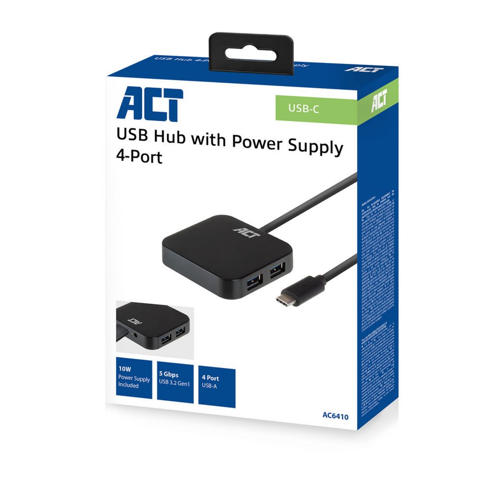 ACT AC6410 | USB 3.2 Gen 2 Hub | Type-C | 5 Gbit/s | Zwart 4 ACT AC6410 | USB 3.2 Gen 2 Hub | Type-C | 5 Gbit/s | Zwart - Afbeelding 4
