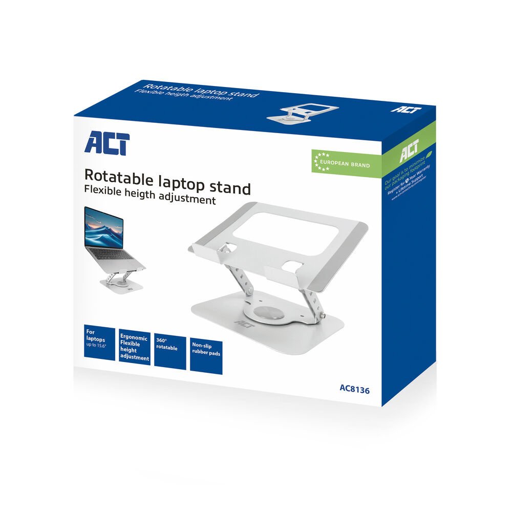 ACT AC8136 | 360° Draaibare Laptopstandaard tot 15,6" | Traploos Hoogte en Hoek Verstelbaar | Metaal 6 ACT AC8136 | 360° Draaibare Laptopstandaard tot 15,6" | Traploos Hoogte en Hoek Verstelbaar | Metaal - Afbeelding 6