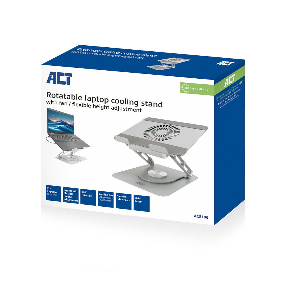 ACT AC8106 | 360° Draaibare Laptopstandaard | Met Ventilator | Traploos Verstelbaar 5 ACT AC8106 | 360° Draaibare Laptopstandaard | Met Ventilator | Traploos Verstelbaar - Afbeelding 5