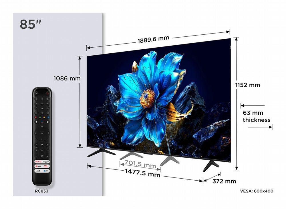 TCL P7K 85P7K | 85" 4K QLED | Google TV | Dolby Vision & HDR10+ 7 TCL P7K 85P7K | 85" 4K QLED | Google TV | Dolby Vision & HDR10+ - Afbeelding 7
